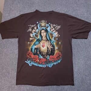 Cross Lord T Shirt Men's 2XL Brown Religious Virgin Mary Graphic Tee